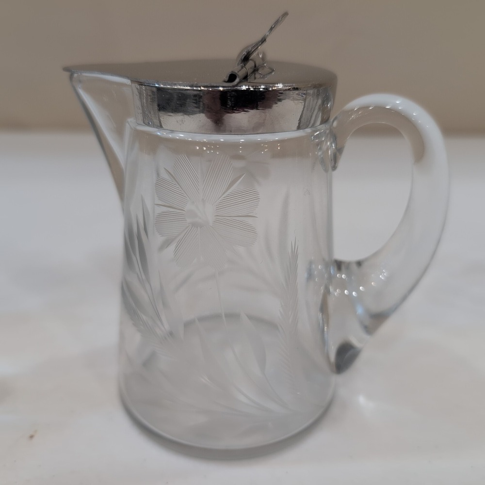 VTG Heisey Etched Daisy Crystal Creamer Sugar Quator #355 Set + Matching Pitcher - Picture 3 of 11